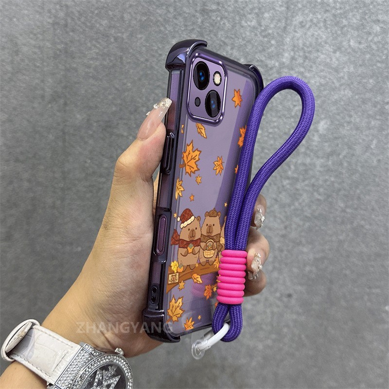 Ốp Lưng Cho iPhone 13 iPhone 13 Pro iPhone 13 Pro Max Mạ Điện Cao Cấp Chống Rơi Vỏ Điện Thoại Thẩm Mỹ Lá Gấu Họa Tiết TPU Mềm Miễn Phí Treo Dây