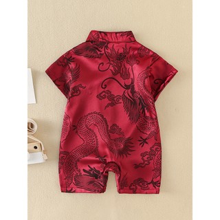 Bộ áo liền quần sườn xám truyền thống Trung Quốc cho bé - Bộ áo liền quần in hình rồng mềm mượt dành cho trẻ sơ sinh (0-24M)