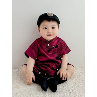 Bộ áo liền quần sườn xám truyền thống Trung Quốc cho bé - Bộ áo liền quần in hình rồng mềm mượt dành cho trẻ sơ sinh (0-24M)