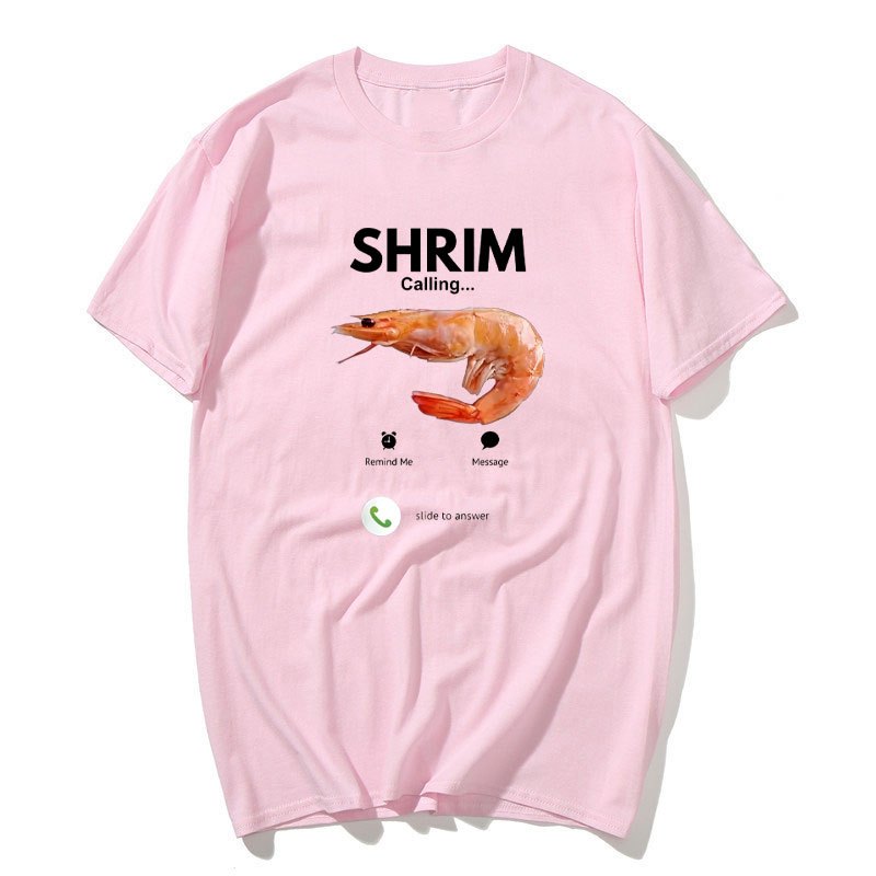 Áo sơ mi tay ngắn họa tiết meme tôm, 100% cotton, phù hợp nam nữ