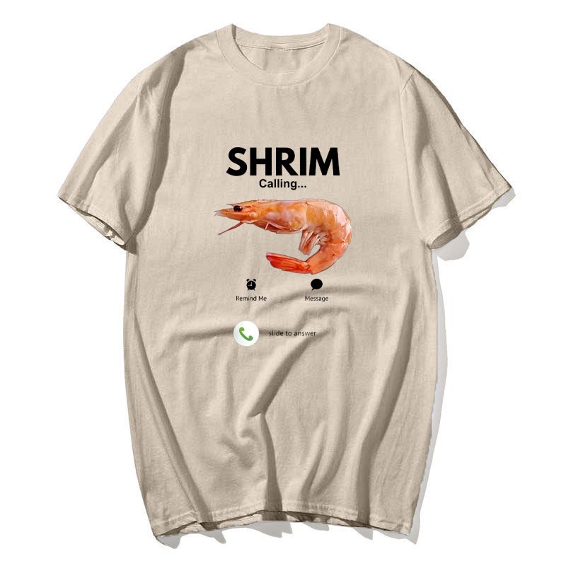 Áo sơ mi tay ngắn họa tiết meme tôm, 100% cotton, phù hợp nam nữ