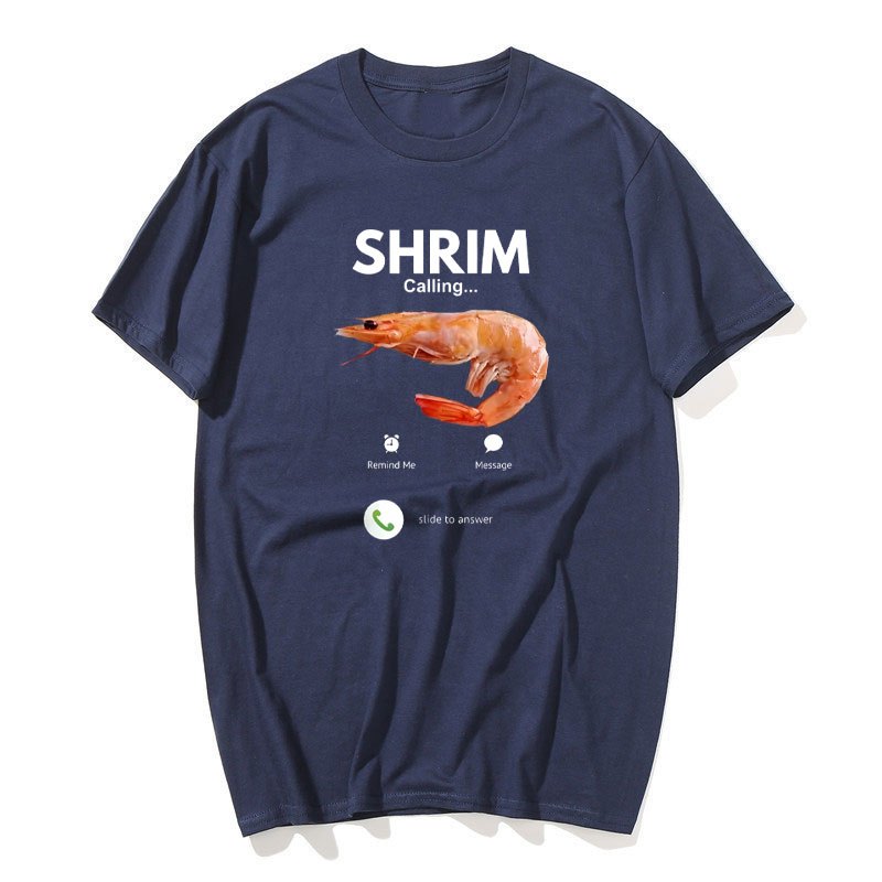 Áo sơ mi tay ngắn họa tiết meme tôm, 100% cotton, phù hợp nam nữ
