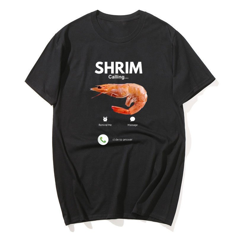 Áo sơ mi tay ngắn họa tiết meme tôm, 100% cotton, phù hợp nam nữ