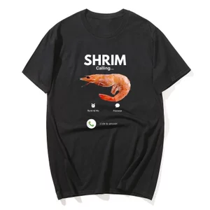 Áo sơ mi tay ngắn họa tiết meme tôm, 100% cotton, phù hợp nam nữ