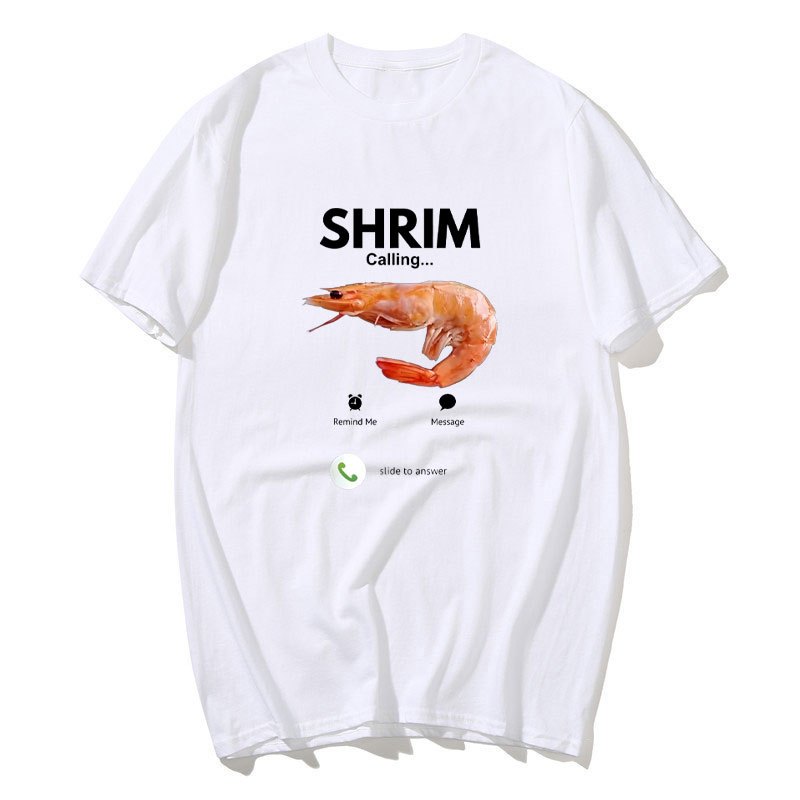 Áo sơ mi tay ngắn họa tiết meme tôm, 100% cotton, phù hợp nam nữ