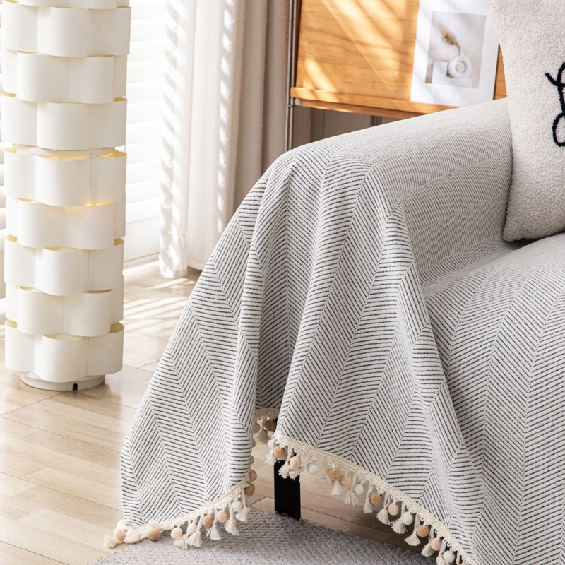 Chăn Sofa Tua Rua Sọc Hiện Đại, Vỏ Sofa Chống Trơn Trượt, Vỏ Nội Thất Thú Cưng Đa Năng Cho Sofa Hình Chữ L, Ghế Tình Yêu
