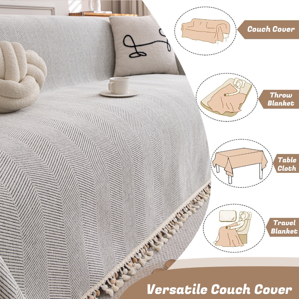Chăn Sofa Tua Rua Sọc Hiện Đại, Vỏ Sofa Chống Trơn Trượt, Vỏ Nội Thất Thú Cưng Đa Năng Cho Sofa Hình Chữ L, Ghế Tình Yêu