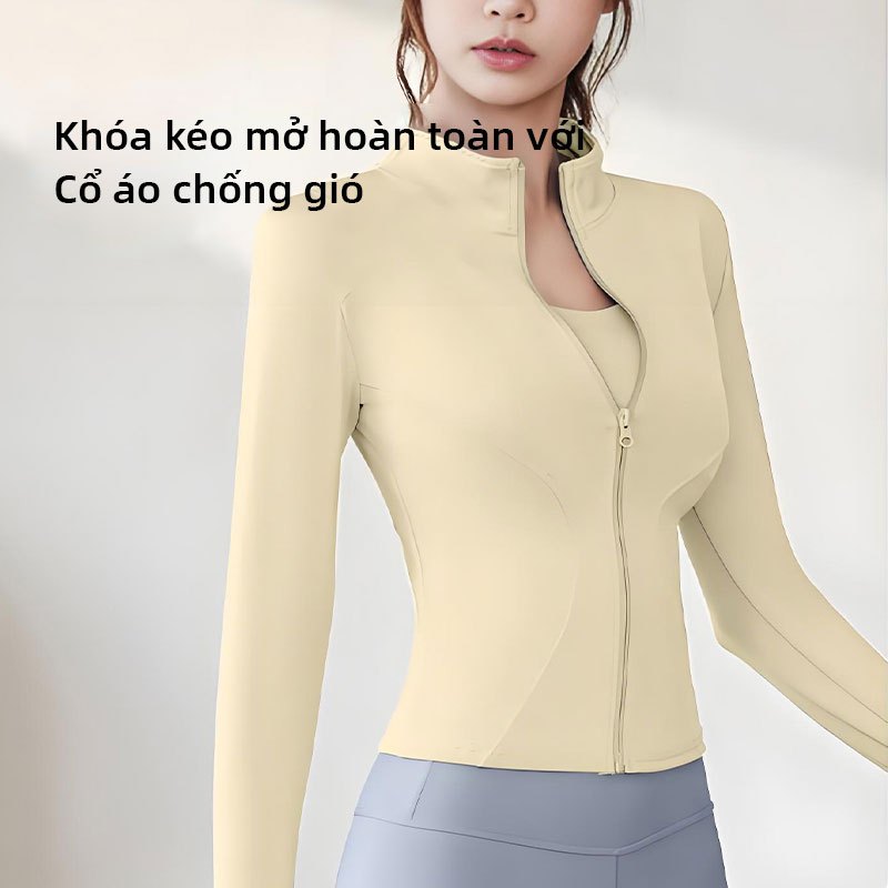 Áo khoác thể thao FUYOGI dây kéo dài tay, khô nhanh và thoáng khí, phù hợp cho yoga và các hoạt động ngoài trời