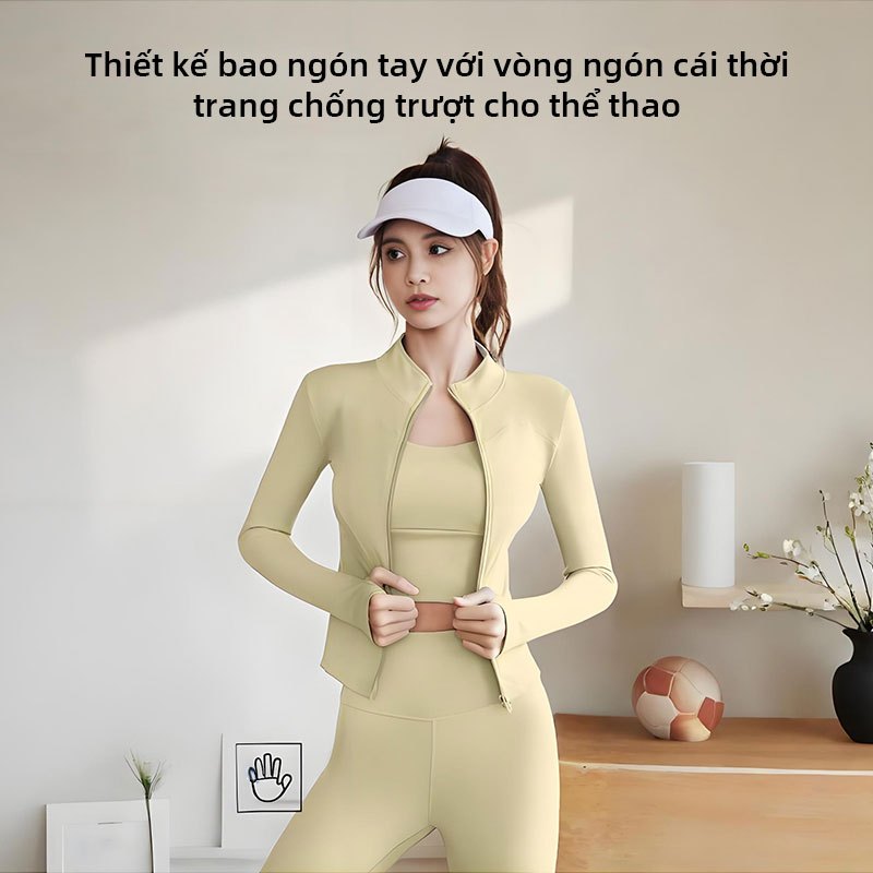 Áo khoác thể thao FUYOGI dây kéo dài tay, khô nhanh và thoáng khí, phù hợp cho yoga và các hoạt động ngoài trời