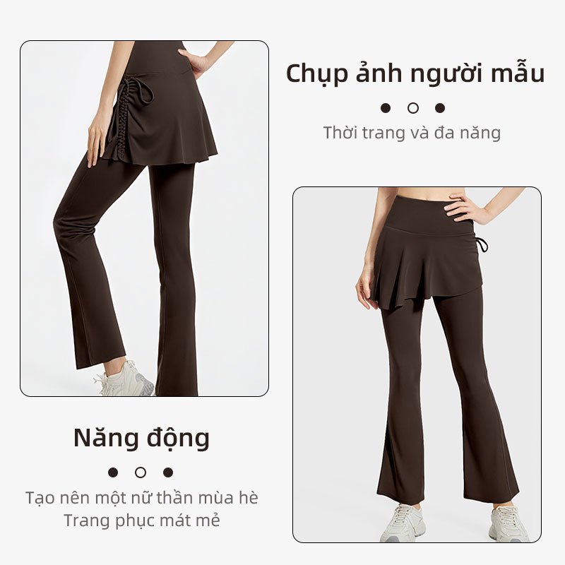 Quần Loé Váy Nếp Nhăn Cho Nữ, Phù Hợp Pilates và Thể Dục với Thiết Kế Lưng Cao