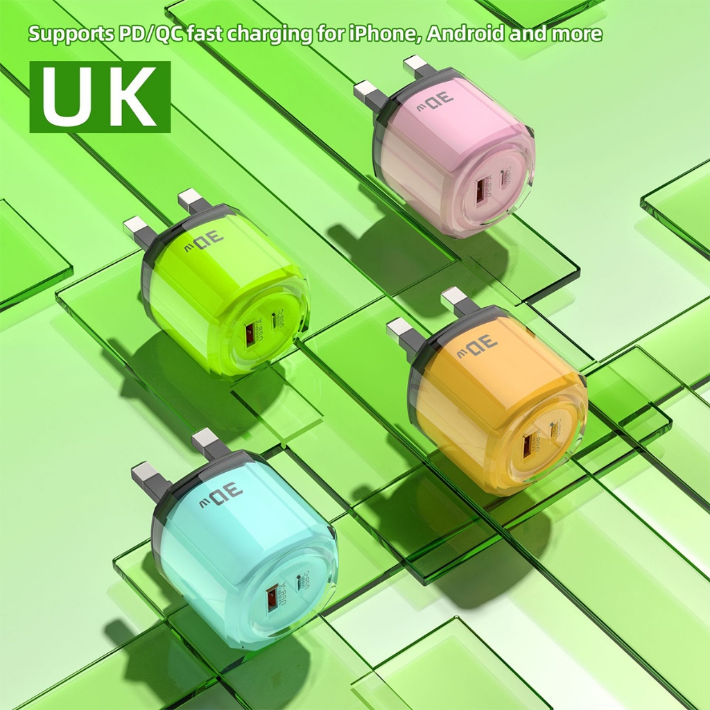 ECILY 2 Cổng PD GaN Sạc USB Loại C Sạc Nhanh Cho Điện Thoại Di Động UK Cắm Tường Sạc