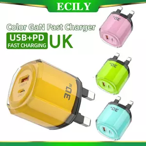 ECILY 2 Cổng PD GaN Sạc USB Loại C Sạc Nhanh Cho Điện Thoại Di Động UK Cắm Tường Sạc