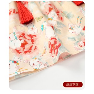 Váy Qipao hoa Trung Quốc có băng đô cho bé gái sơ sinh - Váy tay xù mềm mượt có nơ đỏ & tua rua (0-24M)
