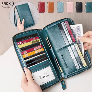 Ví Nữ RFID Chống Từ Tính Dây Kéo Hai Lớp Ví Dài Châu Âu Mỹ Retro Dung Tích Lớn Ví Ly Hợp Nữ Kẹp Dài Nhiều Thẻ Kẹp Dài
