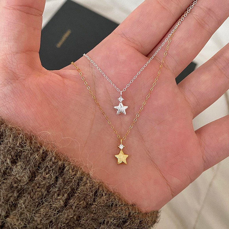 Vòng cổ ngôi sao năm cánh zircon màu bạc, style Hàn Quốc, quà tặng sinh nhật tuyệt vời