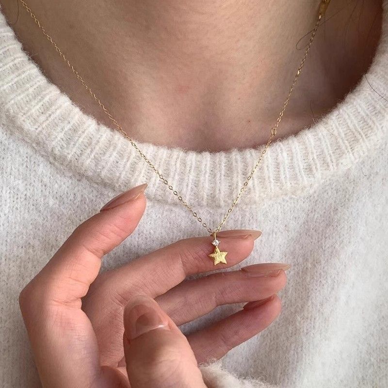 Vòng cổ ngôi sao năm cánh zircon màu bạc, style Hàn Quốc, quà tặng sinh nhật tuyệt vời