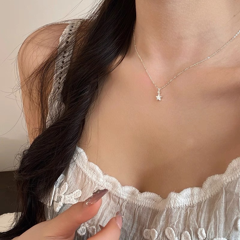 Vòng cổ ngôi sao năm cánh zircon màu bạc, style Hàn Quốc, quà tặng sinh nhật tuyệt vời