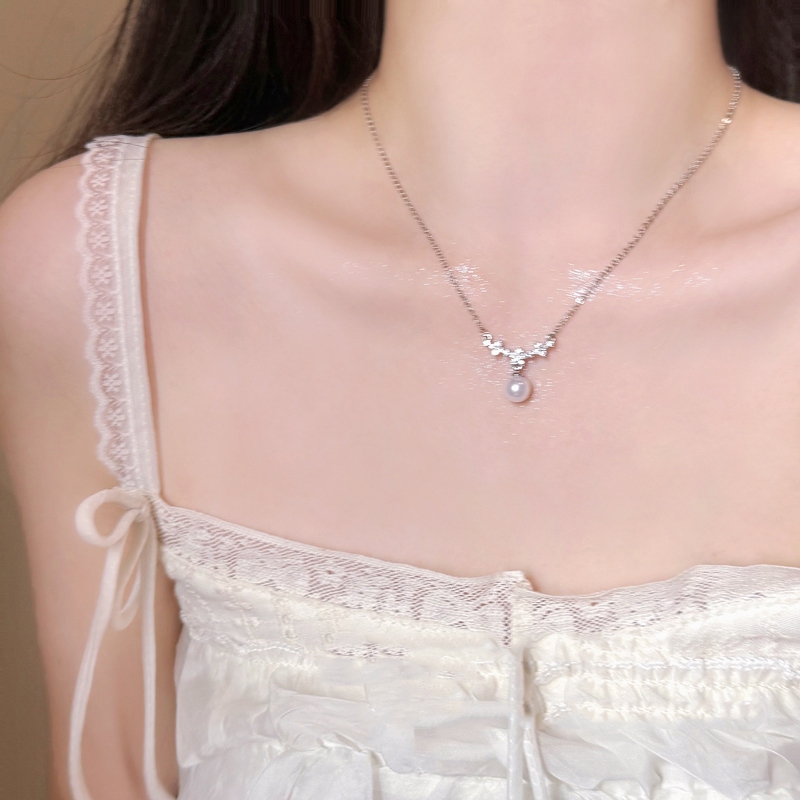 Vòng cổ ngọc trai zircon thời trang Hàn Quốc màu bạc - Quà tặng tinh tế