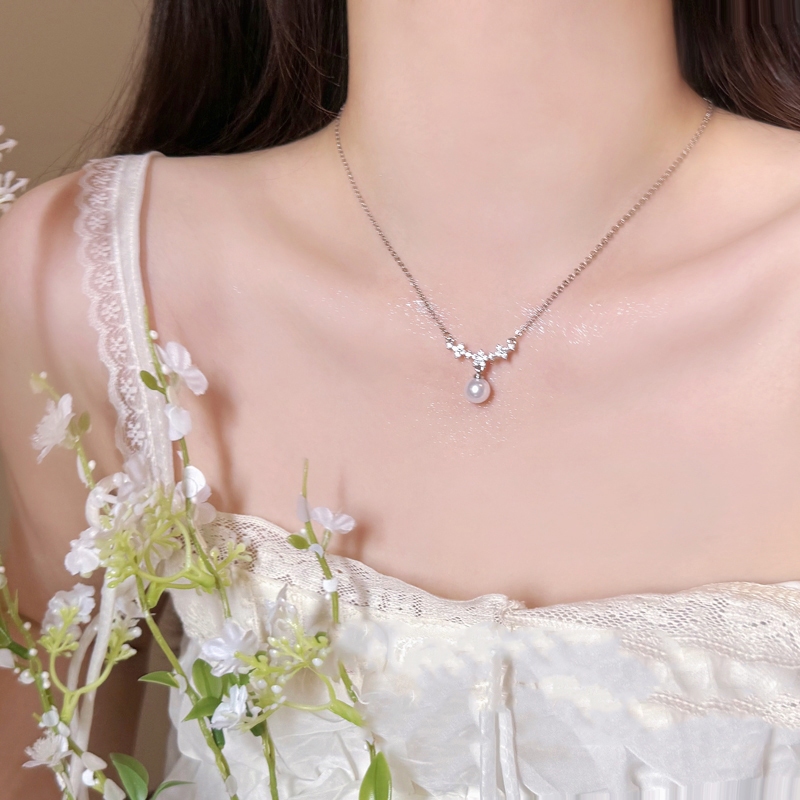 Vòng cổ ngọc trai zircon thời trang Hàn Quốc màu bạc - Quà tặng tinh tế