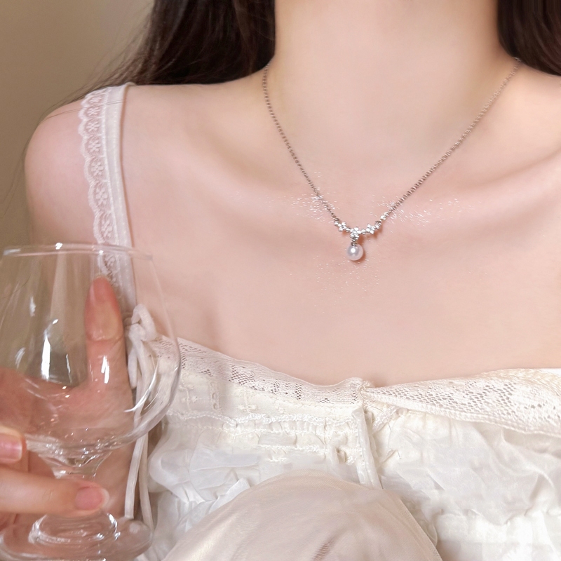 Vòng cổ ngọc trai zircon thời trang Hàn Quốc màu bạc - Quà tặng tinh tế