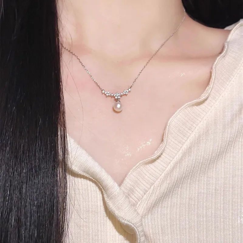 Vòng cổ ngọc trai zircon thời trang Hàn Quốc màu bạc - Quà tặng tinh tế