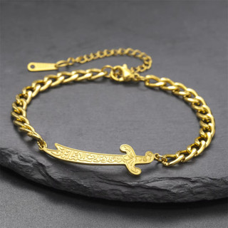 Vòng tay thép không gỉ thiết kế thư pháp Ả Rập với hình tượng Imam Ali và thanh kiếm Zulfiqar, trang sức hộ mệnh