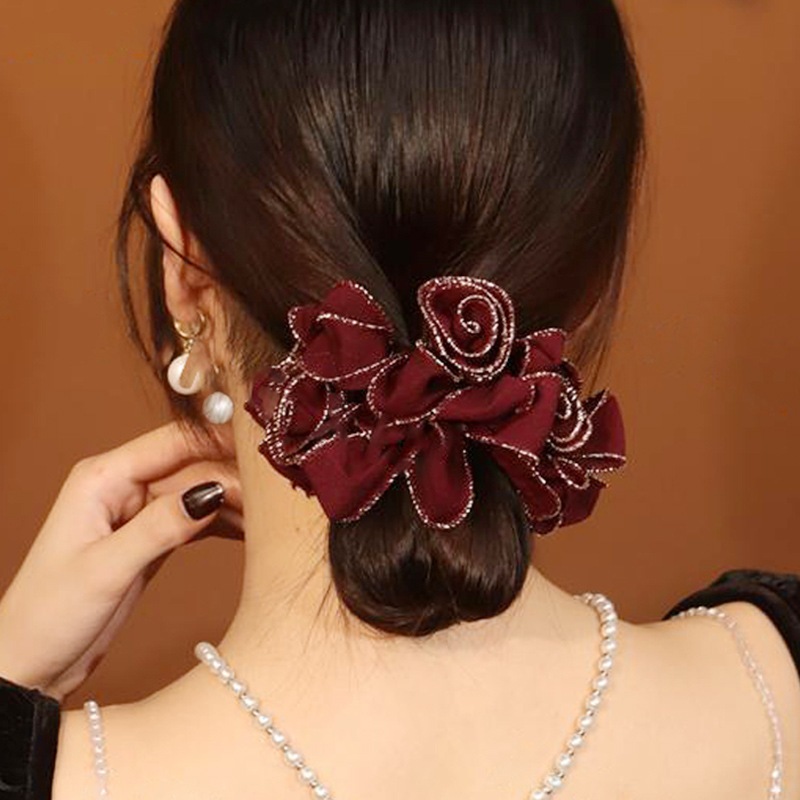 Dây buộc tóc thời trang Hàn Quốc với viền vàng và độ đàn hồi cao, mềm mại - phụ kiện tóc nữ