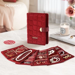 CASEGRACE Trang Sức Du Lịch Hộp Tổ Chức Trang Sức Nhỏ Túi Trang Sức Bảo Quản Sách Vòng Chất Kết Dính Có Dây Kéo Trong Suốt Túi Nhung Quà Tặng Đám Cưới
