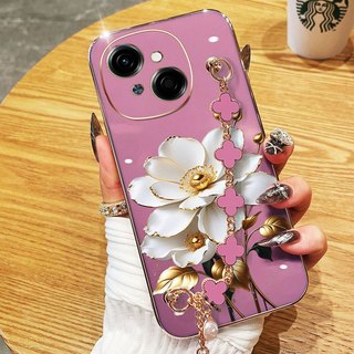 Ốp Điện Thoại YBD Cho Tecno Spark GO 1S Spark GO 1 Spark Go 2025 POP 9 4G KL4h Phnom Penh Hoa Hồng Trắng Sang Trọng Silicon Mềm Có Dây Đeo Tay