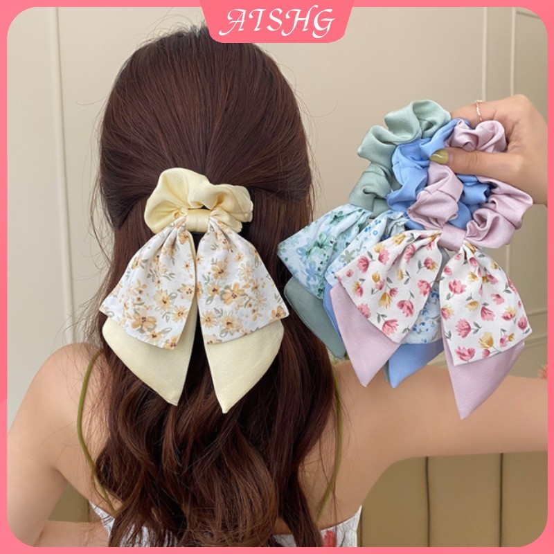 AISHG Vintage Hoa Buộc Tóc Nữ Nơ Streamer Thời Trang Tóc Phụ Kiện Tóc