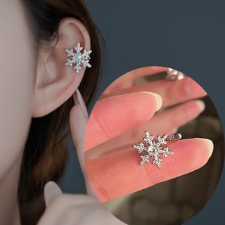 Kẹp tai nữ bạc bông tuyết kim cương giả thiết kế sang trọng