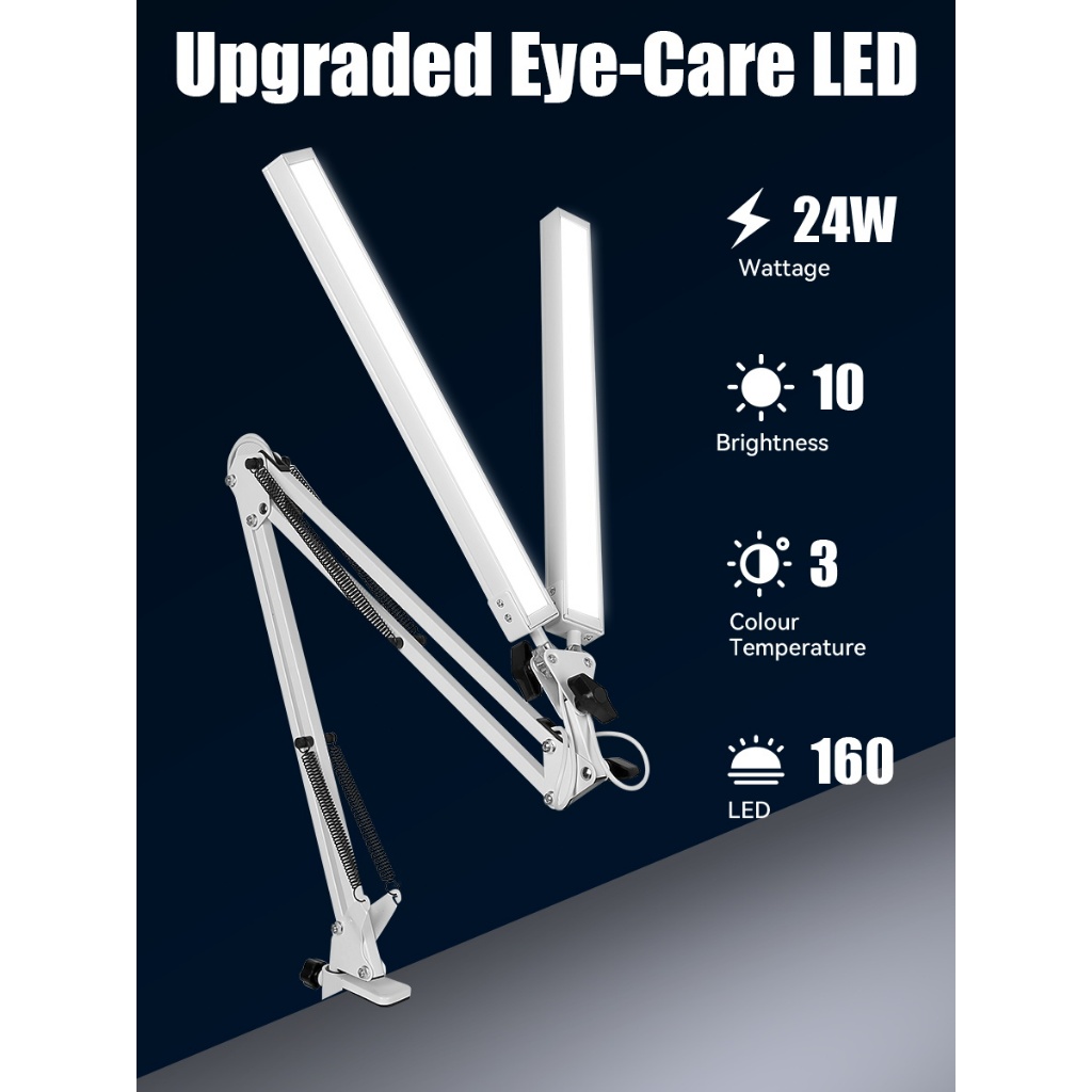 Đèn bàn LED hai đầu USB 24W, 3 màu, có thể gập và điều chỉnh độ sáng, đèn ngủ/học