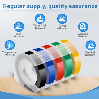 Băng dập nổi Dymo tương thích Hiệu ứng 3D / Băng dán nhãn nạp lại Motex E101 9mm x 3m cho Dymo Organizer Xpress 12965 Omega Home Junior Embosser 1610 1540 1880 Máy tạo nhãn