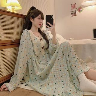 6 Màu Plus Size Váy Ngủ Nữ Dài Tay Pyjama Đầm 125kg Xuân Thu Cực Lớn Váy Ngủ Nữ Ngọt Ngào Phong Cách Công Chúa Rời Dài Tay Bộ Đồ Ngủ Một Mảnh Đồ Ngủ Nhà