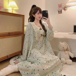 6 Màu Plus Size Váy Ngủ Nữ Dài Tay Pyjama Đầm 125kg Xuân Thu Cực Lớn Váy Ngủ Nữ Ngọt Ngào Phong Cách Công Chúa Rời Dài Tay Bộ Đồ Ngủ Một Mảnh Đồ Ngủ Nhà