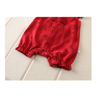 Áo liền quần Qipao Trung Quốc màu đỏ cho bé gái sơ sinh - Onesie tay xù mềm mại mượt có tua rua cho những dịp lễ hội (0-24M)