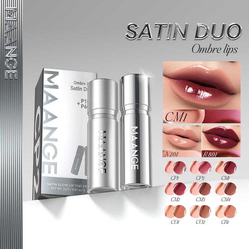 MAANGE COMBO 2 Satin Glow Lip Tint Chống Chuyển 24 Sắc Thái, 16H & Hydrating