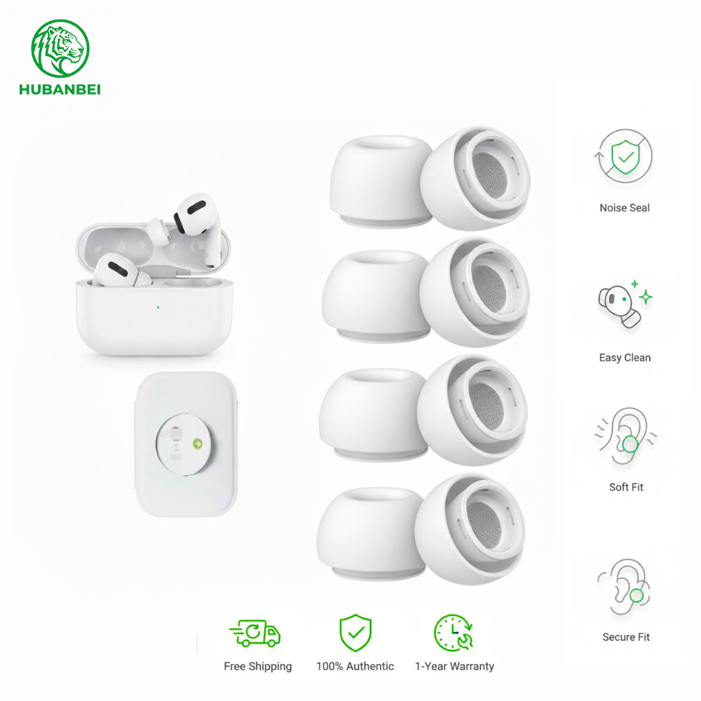 Đầu Tai Thay Thế Cho AirPods Pro (Thế Hệ 1 & 2) – Lỗ Thông Hơi Giảm Tiếng Ồn | Lưới bụi tích hợp | 4 kích cỡ (XS / S / M / L) | Trắng