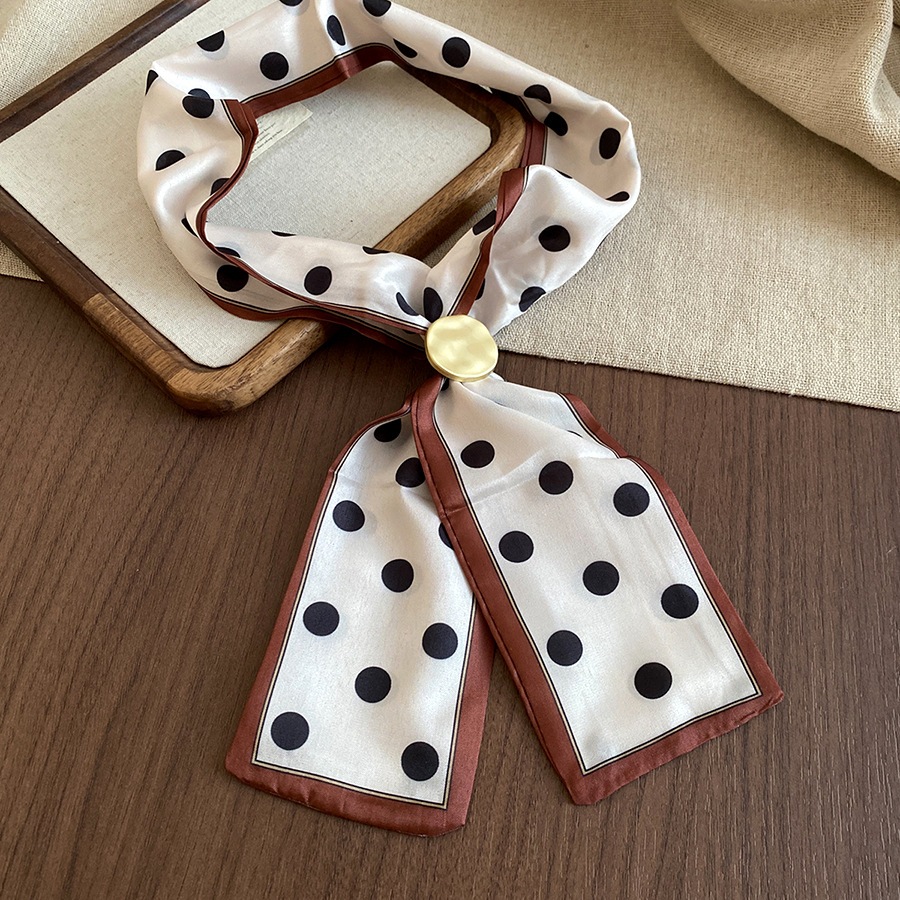 [Jewbeauty] Khăn quàng cổ retro chấm bi, vải lụa mềm mại với tua rua, thiết kế sang trọng và thanh lịch