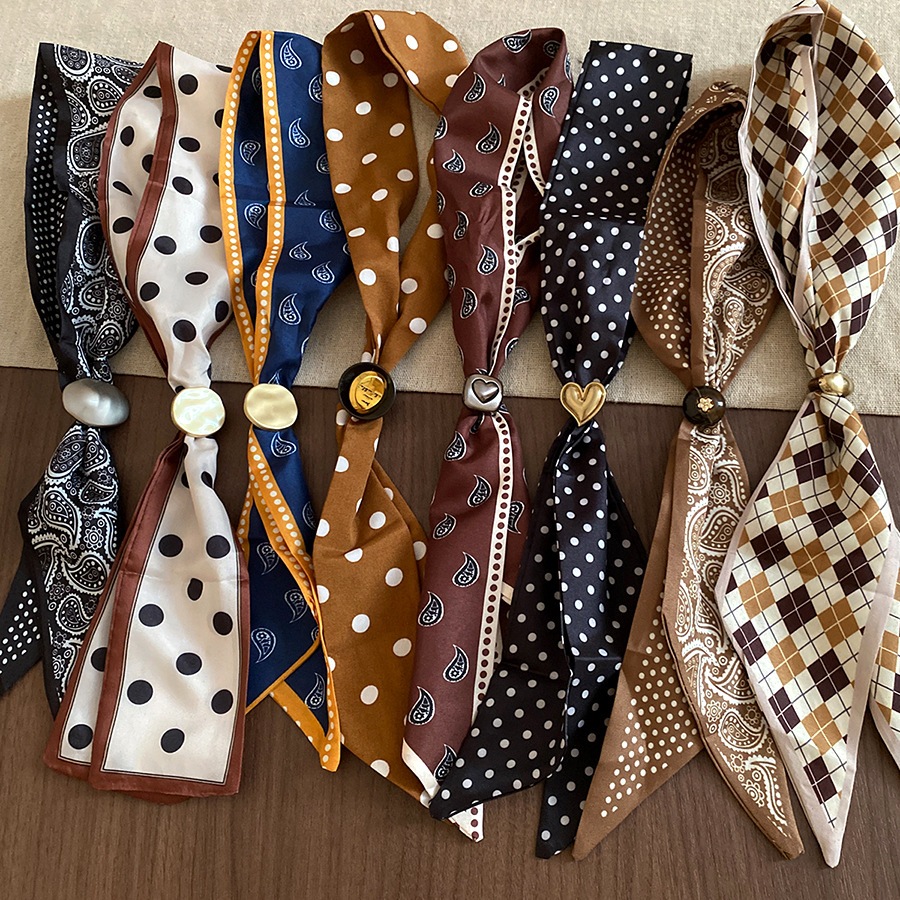[Jewbeauty] Khăn quàng cổ retro chấm bi, vải lụa mềm mại với tua rua, thiết kế sang trọng và thanh lịch