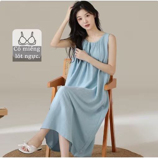 【Có độn ngực】Đầm ngủ nữ mới xuân hè 2026: Dáng không tay đơn giản thanh lịch, chất cotton mềm mại thoáng mát, thiết kế rộng rãi thoải mái【mặc nhà hay đi chơi đều đẹp】