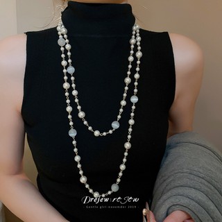 DREJEW Ngọc Trai Pháp Ngọc Trai Mèo Hạt Tròn Với Vòng Cổ Pha Lê Phong Cách Tòa Án Ánh Sáng Sang Trọng Và Dây Chuyền Áo Len Cao Cấp