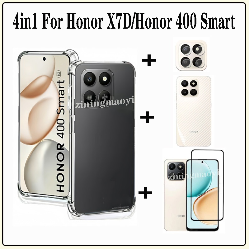 Ốp điện thoại trong suốt mềm chống sốc 4in1 Honor X7D cho Honor X6C X7C X8C X6B X7B X8B X6A X8A Phim kính cường lực + Phim ống kính + Phim mặt sau