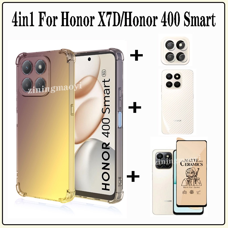 Ốp điện thoại chống sốc màu Gradient 4in1 Honor X7D cho Honor 400 Smart X7C Honor 200 Smart X6C X8C X6B X7B X8B X6A X8A Phim gốm bảo vệ màn hình + Phim ống kính + Phim mặt sau