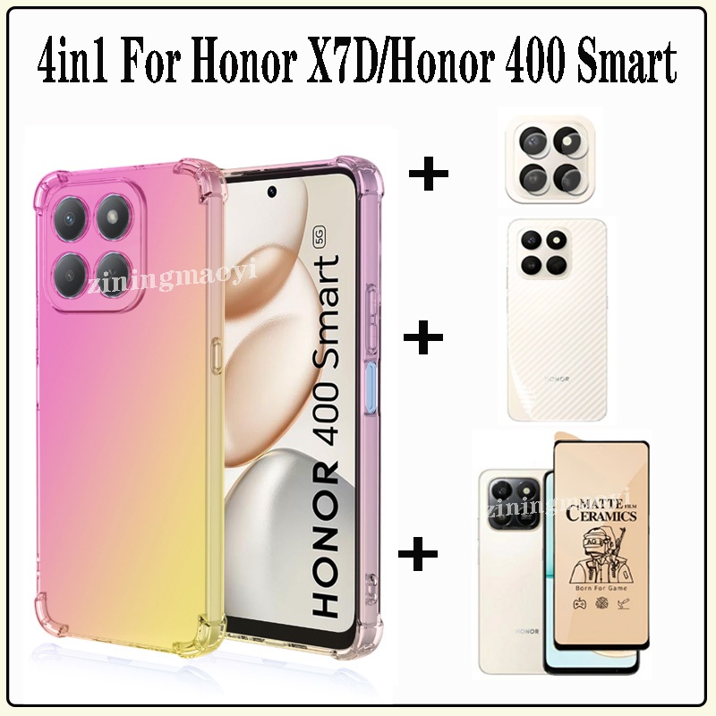 Ốp điện thoại chống sốc màu Gradient 4in1 Honor X7D cho Honor 400 Smart X7C Honor 200 Smart X6C X8C X6B X7B X8B X6A X8A Phim gốm bảo vệ màn hình + Phim ống kính + Phim mặt sau