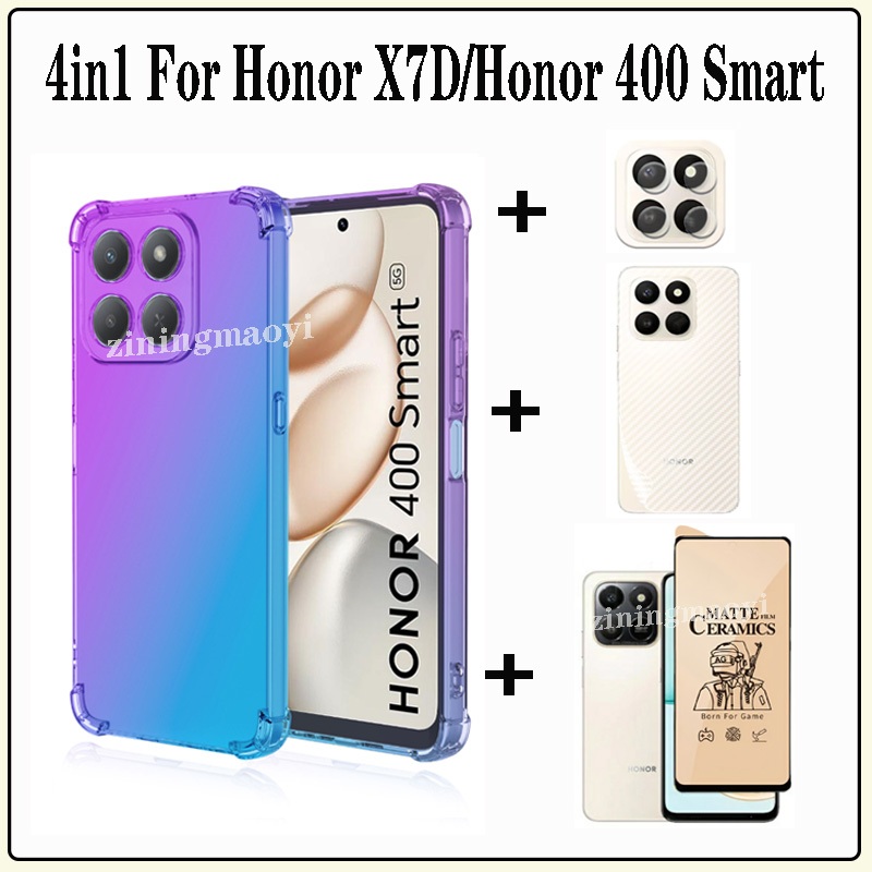 Ốp điện thoại chống sốc màu Gradient 4in1 Honor X7D cho Honor 400 Smart X7C Honor 200 Smart X6C X8C X6B X7B X8B X6A X8A Phim gốm bảo vệ màn hình + Phim ống kính + Phim mặt sau