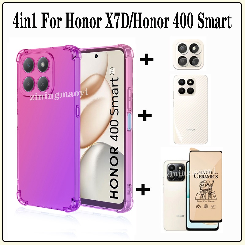 Ốp điện thoại chống sốc màu Gradient 4in1 Honor X7D cho Honor 400 Smart X7C Honor 200 Smart X6C X8C X6B X7B X8B X6A X8A Phim gốm bảo vệ màn hình + Phim ống kính + Phim mặt sau