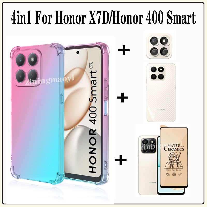 Ốp điện thoại chống sốc màu Gradient 4in1 Honor X7D cho Honor 400 Smart X7C Honor 200 Smart X6C X8C X6B X7B X8B X6A X8A Phim gốm bảo vệ màn hình + Phim ống kính + Phim mặt sau