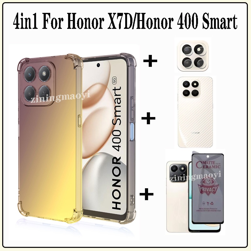 Ốp điện thoại chống sốc màu Gradient 4in1 Honor X7D cho Honor 400 Smart X7C Honor 200 Smart X6C X8C X6B X7B X8B X6A X8A Phim gốm chống nhìn trộm mềm + Phim ống kính + Phim mặt sau