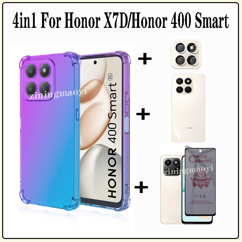 Ốp điện thoại chống sốc màu Gradient 4in1 Honor X7D cho Honor 400 Smart X7C Honor 200 Smart X6C X8C X6B X7B X8B X6A X8A Phim gốm chống nhìn trộm mềm + Phim ống kính + Phim mặt sau
